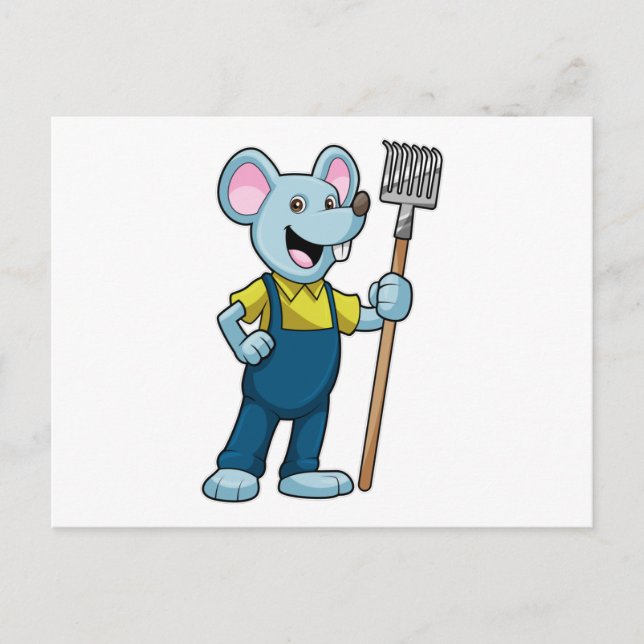 Postal Ratón como granjero con rastrillo (Anverso)