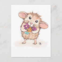 Postal Ratón con Bouquet de flores