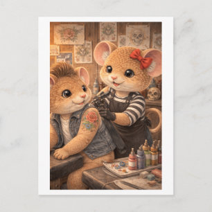 Postal Ratón de carrera como artista de tatuajes