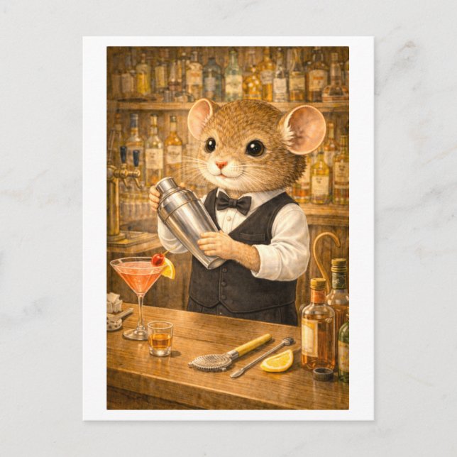 Postal Ratón de carrera como barman (Anverso)