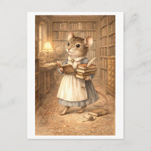 Postal Ratón de carrera como bibliotecario