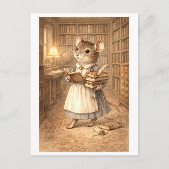 Postal Ratón de carrera como bibliotecario (Anverso)