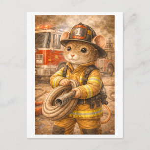 Postal Ratón de carrera como bombero
