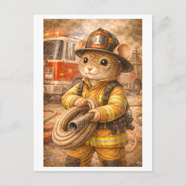 Postal Ratón de carrera como bombero (Anverso)