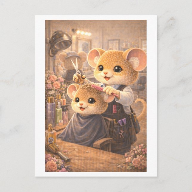Postal Ratón de carrera como peluquero (Anverso)