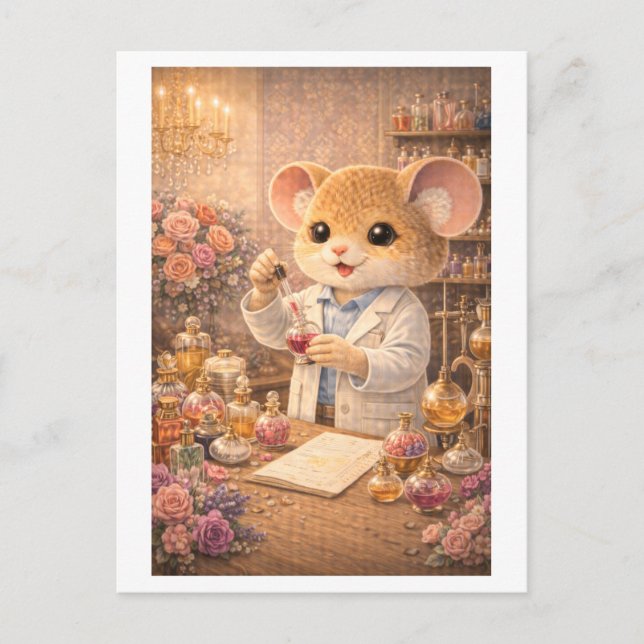 Postal Ratón de carrera como perfumista (Anverso)