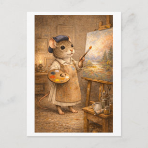 Postal Ratón de carrera como pintor