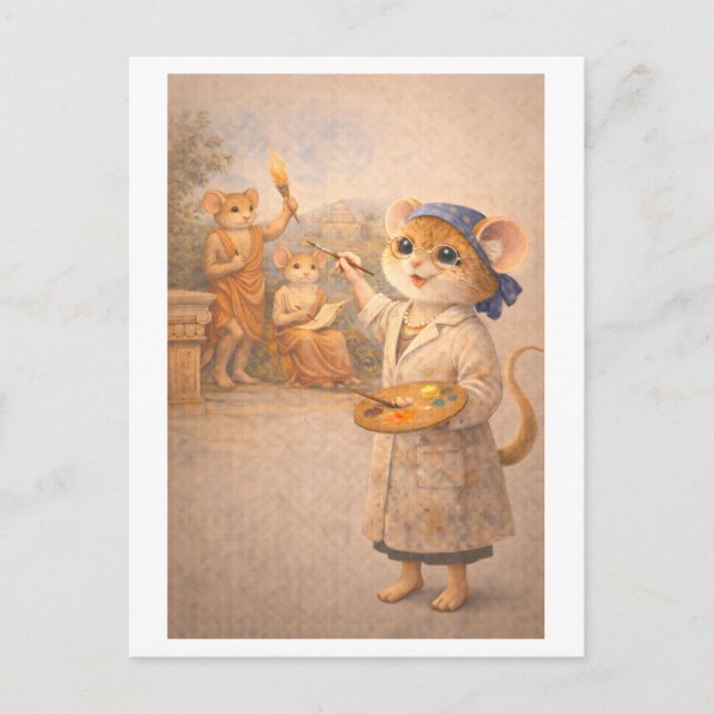 Postal Ratón de carrera como pintor de frescos (Anverso)