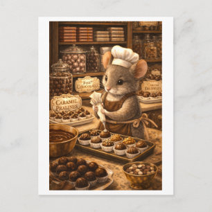 Postal Ratón de carrera en tienda de chocolate