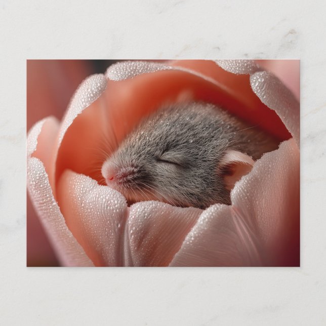 Postal Ratón de Cosecha Durmiendo Dentro de un Tulipán Cu (Anverso)