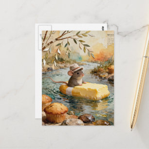 Postal Ratón de fantasía flotando río abajo en flotador d