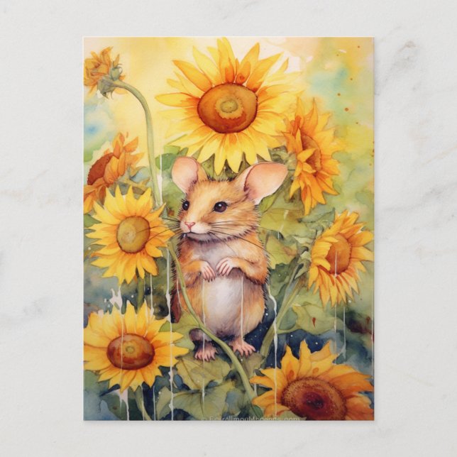 Postal Ratón de jardín de girasol 5 de 17 (Anverso)