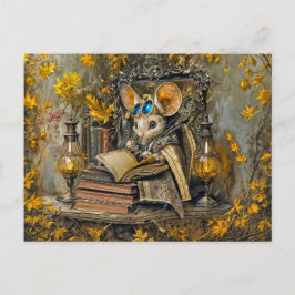 Postal ratón de lectura steampunk