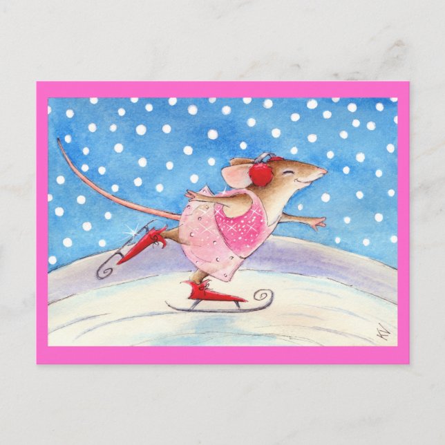 Postal Ratón de patinaje rosa (Anverso)