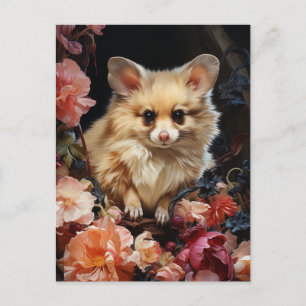 Postal Ratón de perro de fantasía en las flores
