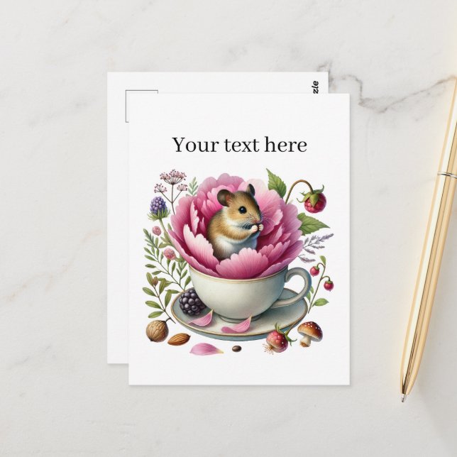 Postal Ratón de té para amantes de animales de personaliz (Anverso/Reverso In Situ)