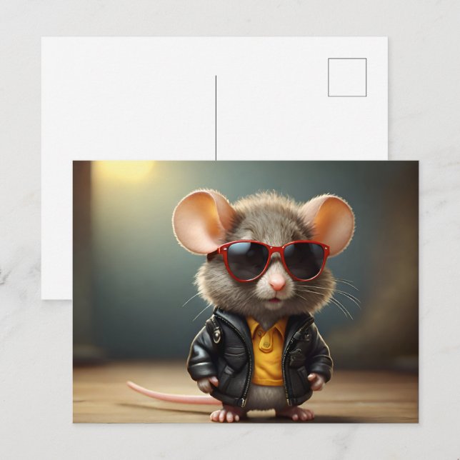Postal Ratón divertido con gafas (Anverso / Reverso)