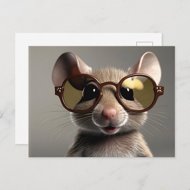 Postal Ratón divertido con gafas (Anverso / Reverso)