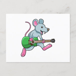 Postal Ratón en la música con guitarra