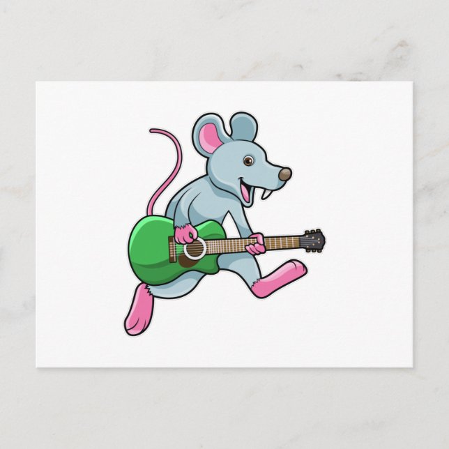 Postal Ratón en la música con guitarra (Anverso)