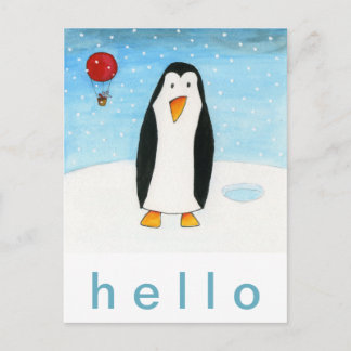 Postal Ratón globo y pingüino