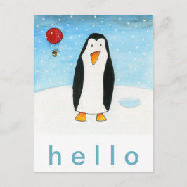 Postal Ratón globo y pingüino