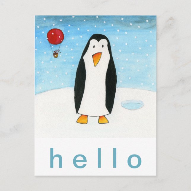 Postal Ratón globo y pingüino (Anverso)