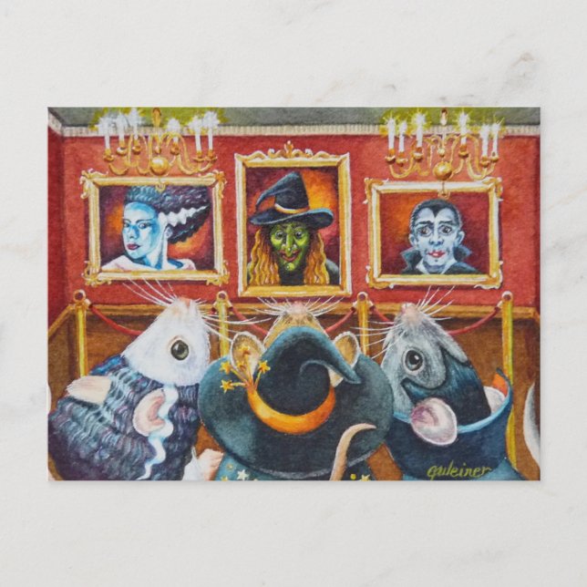 Postal Ratones de Halloween visitan el museo de arte Arte (Anverso)