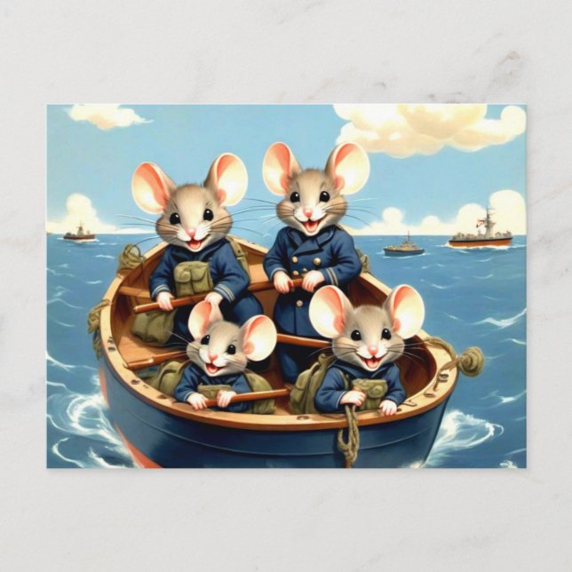 Postal Ratones de la Marina Cuta en barco (Anverso)