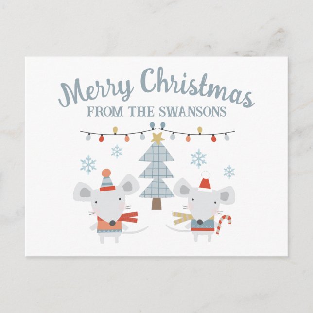 Postal Ratones Navideños Adorables y Árbol (Anverso)