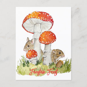 Postal Ratones y setas forestales