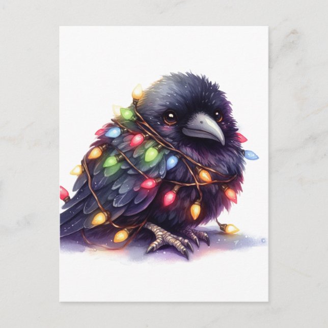 Postal Raven Adorable Con Luces Navidades (Anverso)