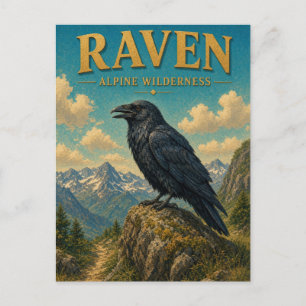 Postal Raven Alpine Wilderness Acuarela GeoSaga