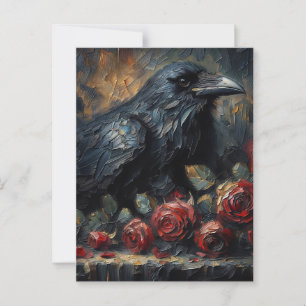 Postal Raven con Roses Rojos Arte Gótico