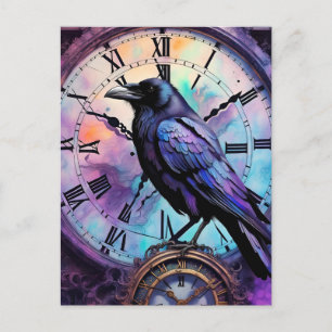 Postal Raven en la acuarela del reloj