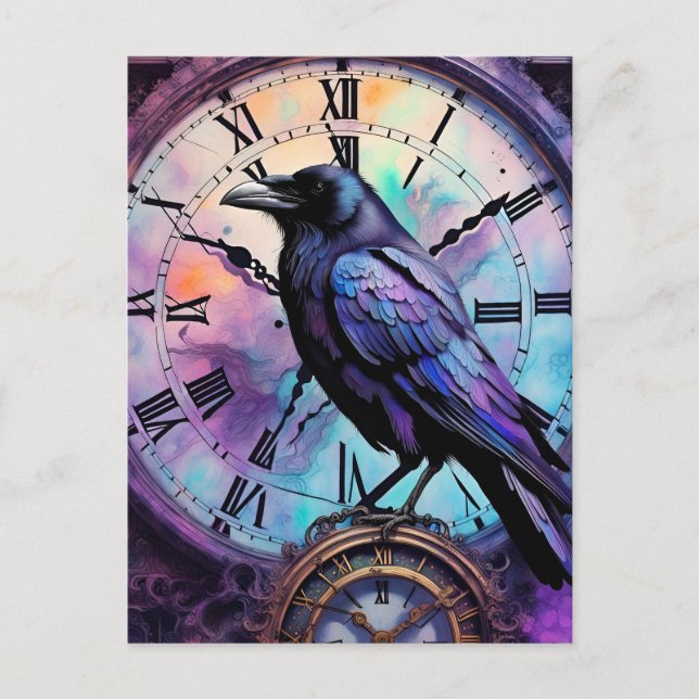 Postal Raven en la acuarela del reloj (Anverso)