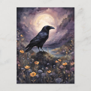 Postal Raven en la acuarela lunar