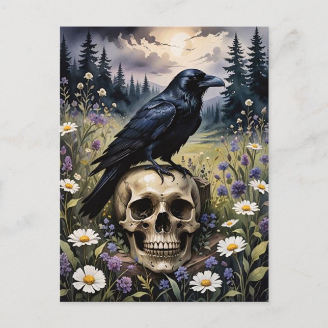 Postal Raven en un cráneo (Anverso)