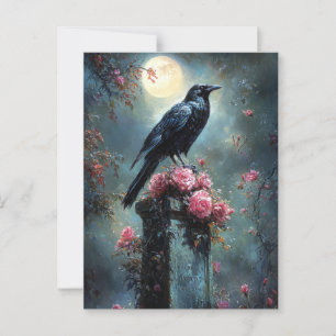 Postal Raven encaramado en una lápida