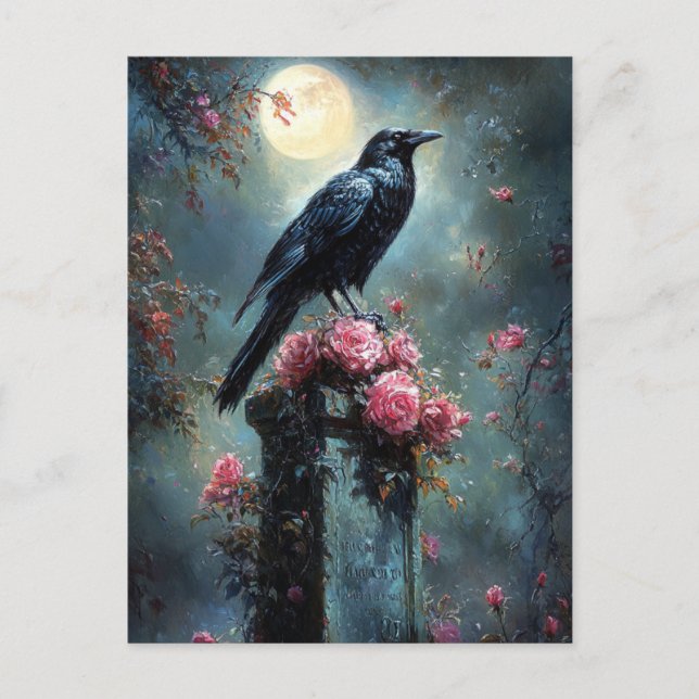 Postal Raven encaramado en una lápida (Anverso)