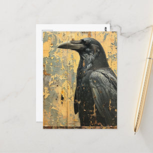 Postal Raven Grunge Crackeado Pintado De Peeling