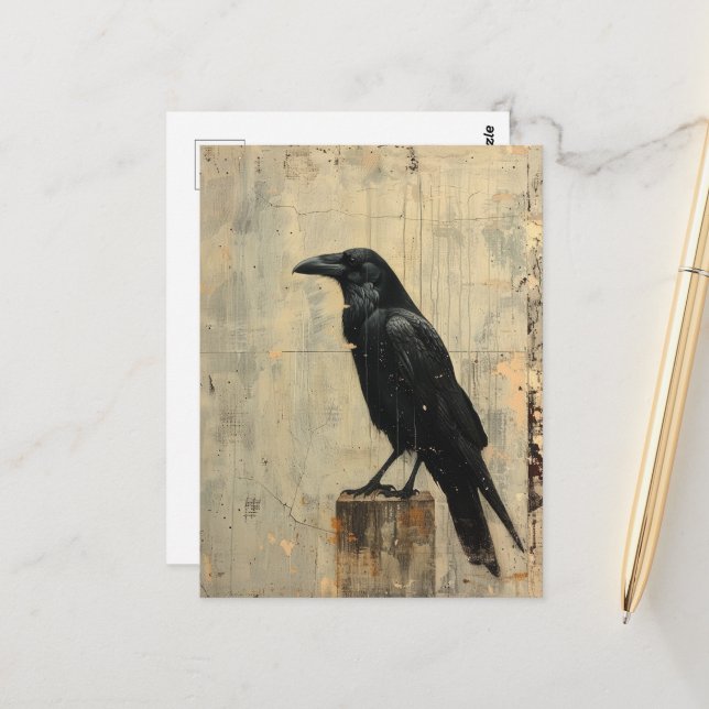 Postal Raven Grunge Pintura rota (Anverso/Reverso In Situ)