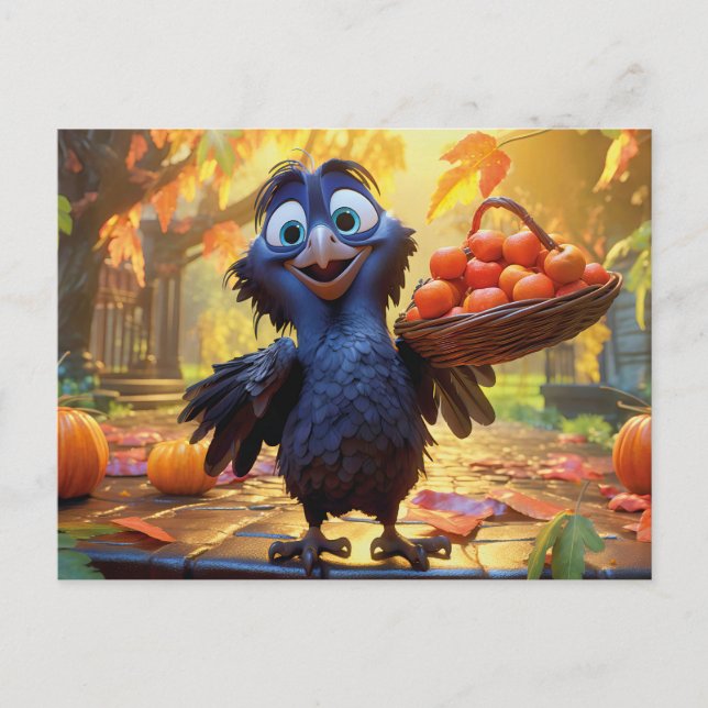 Postal Raven Harvesting Apples And Pumpkins In Autumn (Anverso)