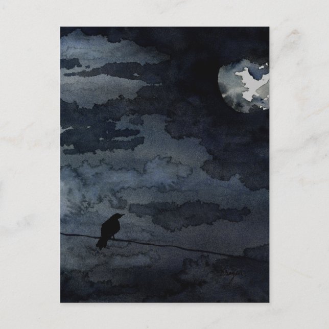 Postal Raven iluminado por luna - Arte lunar completo (Anverso)