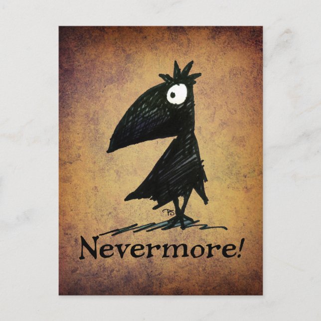 Postal Raven negro gracioso por Edgar Allen Poe - Nevermo (Anverso)