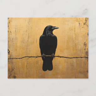 Postal Raven sobre fondo de oro de sucursal