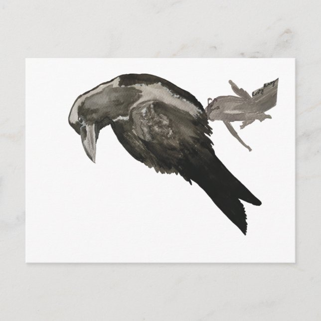 Postal Raven Watercolor Postcard (Anverso)