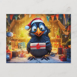 Postal Raven With Santa Hat And Gift In Festive Scene