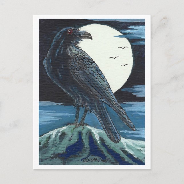 Postal Raven y la luna (Anverso)