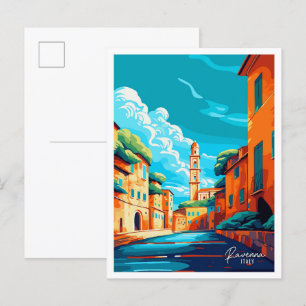 Postal Ravenna Italia Ilustracion de Viajes de Arte